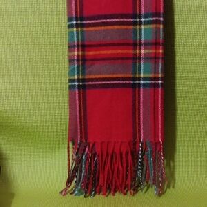Vibrant Red Plaid Scarf with Fringe